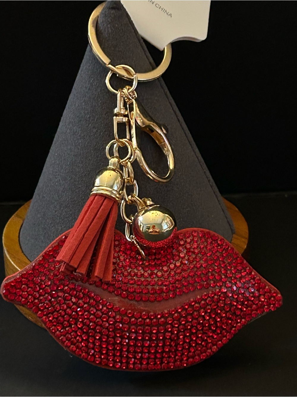 PREMIUM Puffy Bright Red Lips 👄 Bag Charm Keychain w/Gold Hardware
